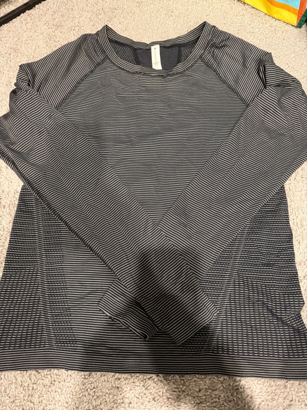 Athleta Navy & White Striped Long Sleeve Top